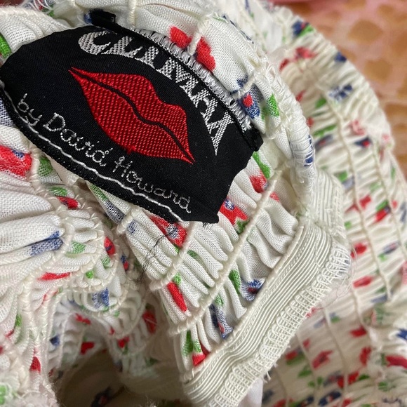 💃SOLD💃 70s hippie striped smocked calico full sweep semi sheer maxi dress - Picture 9 of 9